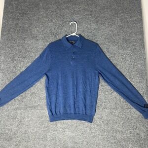 Brooks Brothers Merino Wool Polo Sweater Mens M Blue Long Sleeve Knit